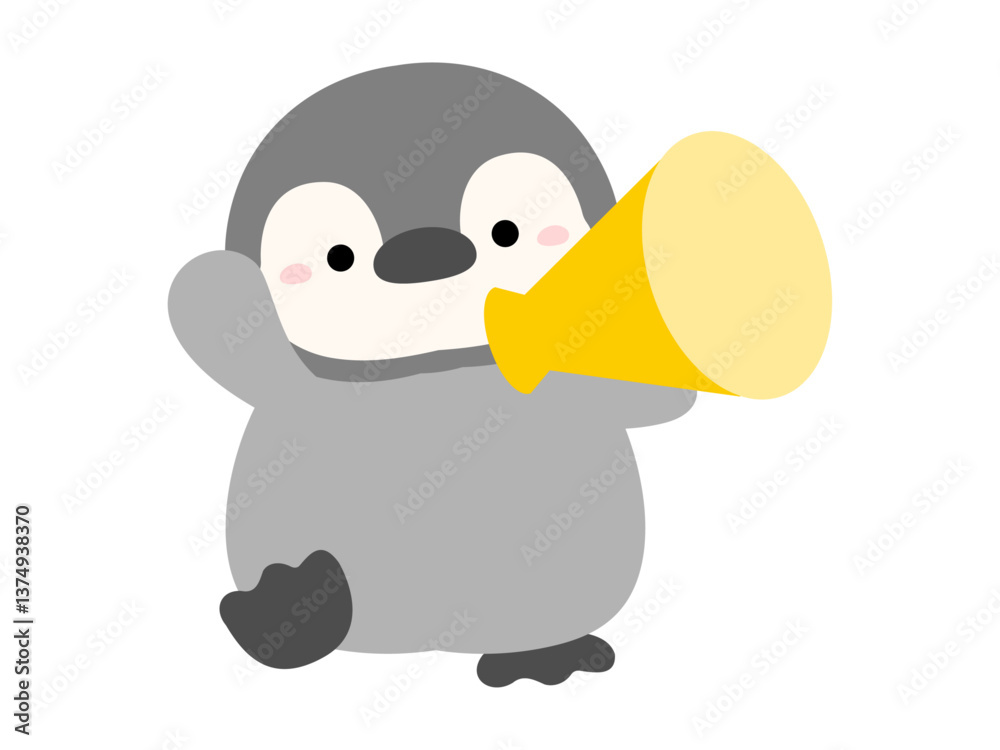 応援するペンギンとメガホンのベクターイラスト 応援するペンギンとメガホンのベクターイラスト