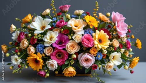 Artistic Floral Arrangement A creative floral arrangement featuring flowers in unexpected shapes and colors, creating an abstract and captivating visual.