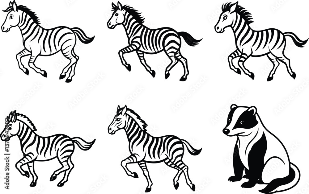 Obraz premium Elegant Line Art Collection of Various Animals