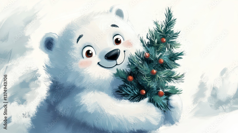 Obraz premium Cute Polar Bear with Tree