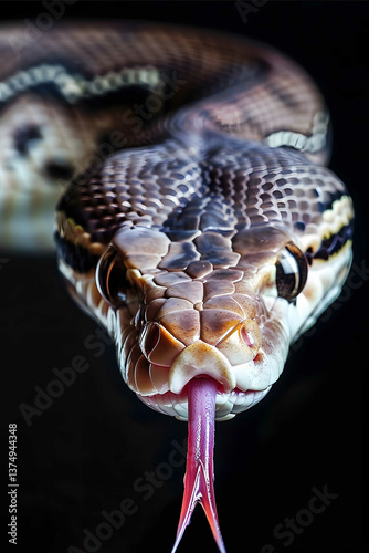 Snake tongue sticking out fierce black background highdefinition