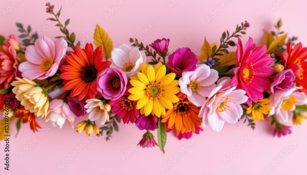 Colorful Flower Crown A vibrant flower crown made of assorted blooms, photographed on a soft background to highlight its intricate floral details. Colorful Flower Crown A vibrant flower crown made of assorted blooms, photographed on a soft background to highlight its intricate floral details.