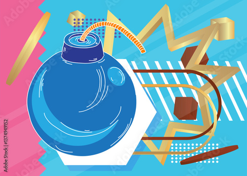 Bomb geometrical graphic retro theme background. Minimal geometric elements. Vintage abstract shapes vector illustration.