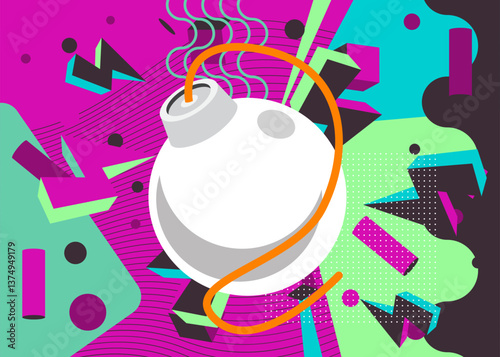 Bomb geometrical graphic retro theme background. Minimal geometric elements. Vintage abstract shapes vector illustration.