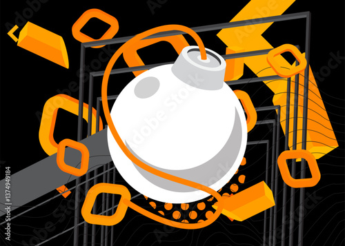 Bomb geometrical graphic retro theme background. Minimal geometric elements. Vintage abstract shapes vector illustration.