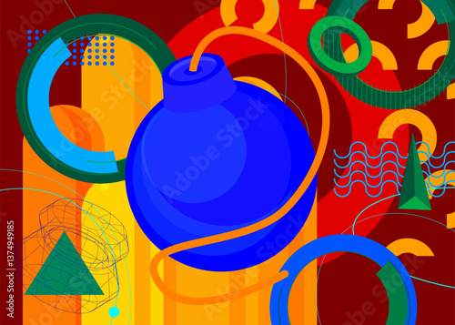 Bomb geometrical graphic retro theme background. Minimal geometric elements. Vintage abstract shapes vector illustration.