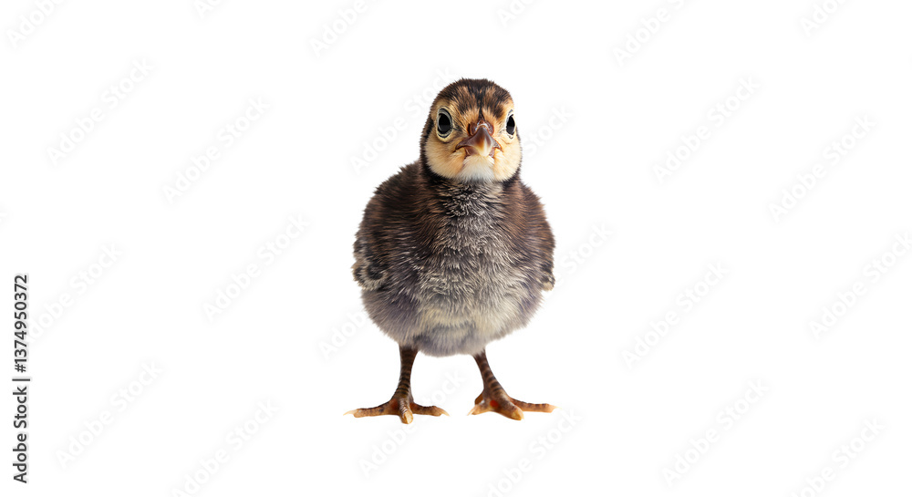 Fototapeta premium Standing Young Chick Isolated Against White Backdrop Displaying Soft Feathers