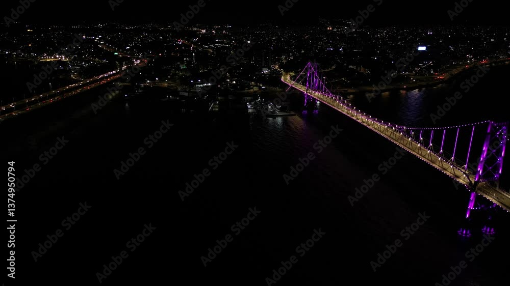 Ponte Hercílio Luz Florianópolis Noite - Roxa/Lilas