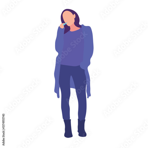 Woman Brushing Teeth in a Cardigan