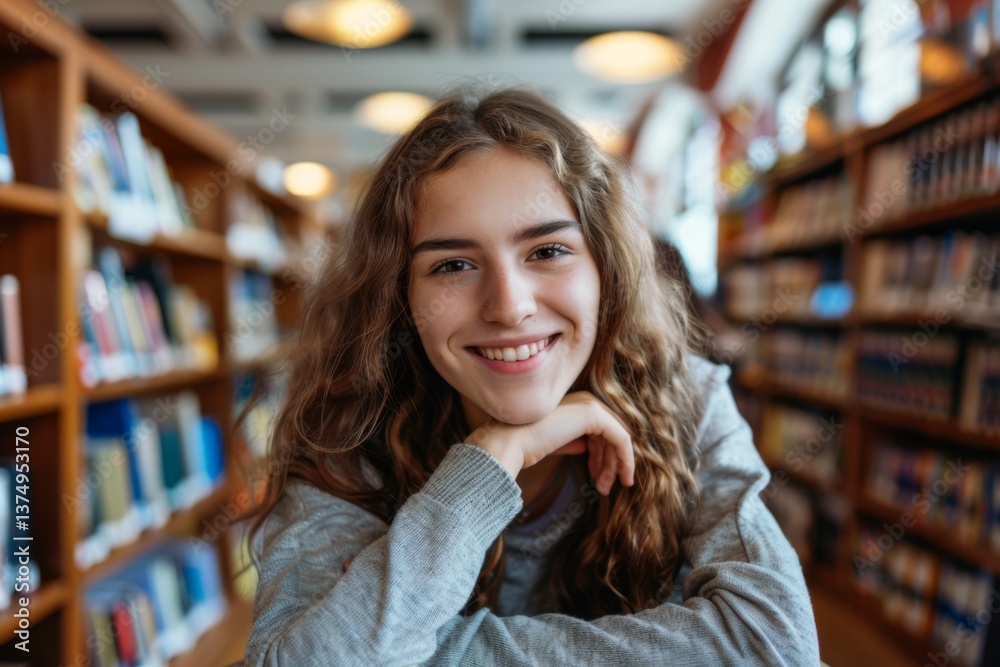 Smiling portrait of a young female Caucasian student in a college in the USA Smiling portrait of a young female Caucasian student in a college in the USA