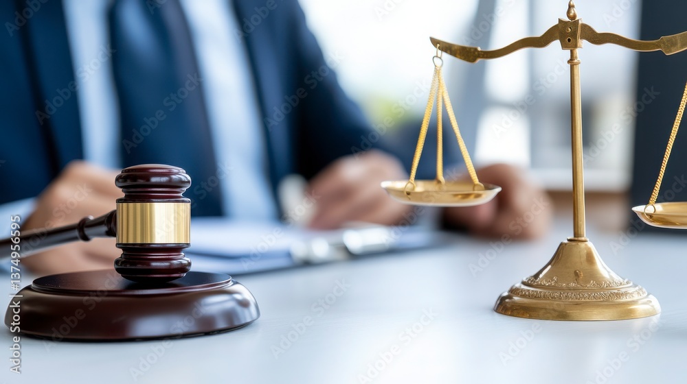 Legal Justice Scale and Gavel in Professional Office Environment Legal Justice Scale and Gavel in Professional Office Environment