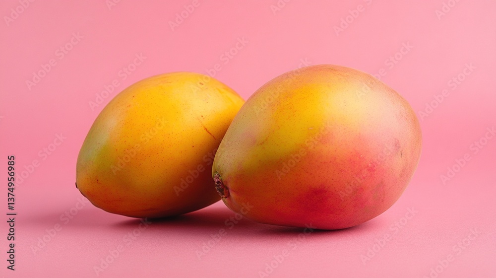 Two ripe mangoes on a pink background (8) Two ripe mangoes on a pink background (8)