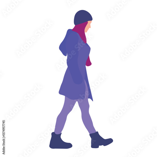 Woman Walking in Winter Clothing