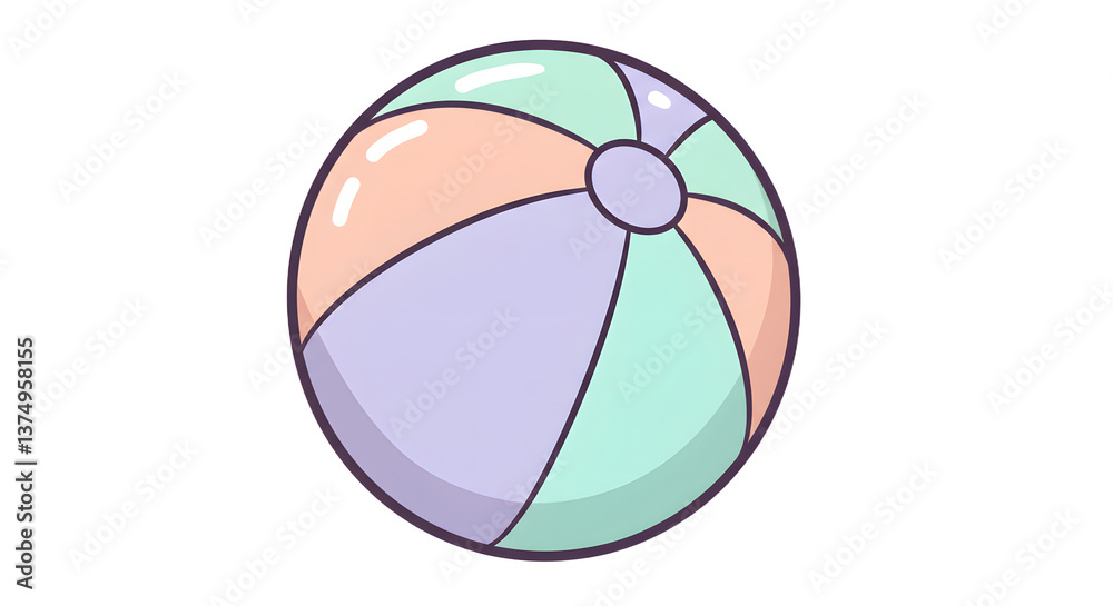 Fototapeta premium Isolated Cartoon Beach Ball with Pastel Colors on White Background