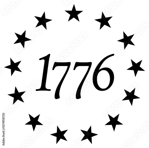 1776 USA America Independence Stars Betsy Ross Logo Sign Graphic Silhouette Shape Clipart Digital Art Illustration