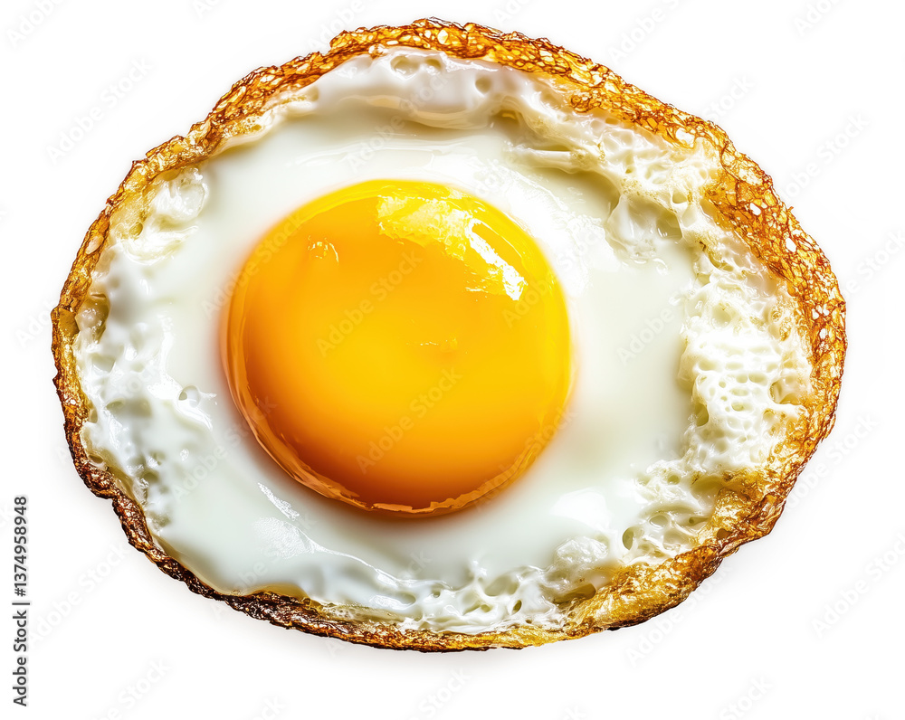Fried egg with crispy white edges with transparency. PNG format.