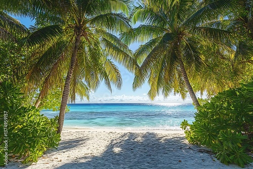 Tropical Beach Paradise with Palm Trees.