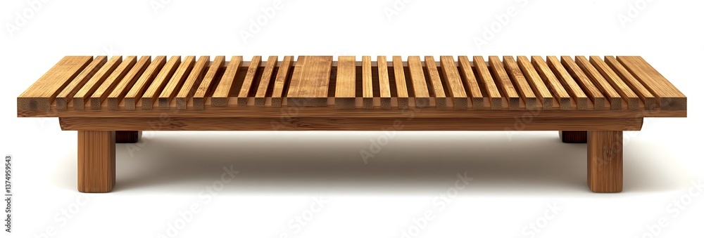 Fototapeta premium Stylish outdoor bamboo coffee table with slatted design, perfect for patios and garden settings, isolated on a white background