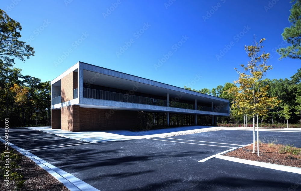 Fototapeta premium Modern Office Building in a Park-like Setting