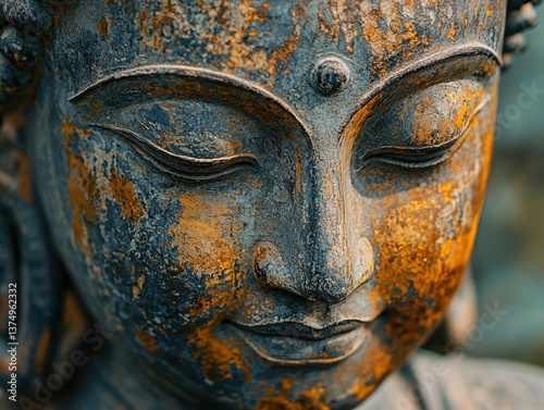 Serene Buddha Statue Close-Up of an Ancient Stone Carving