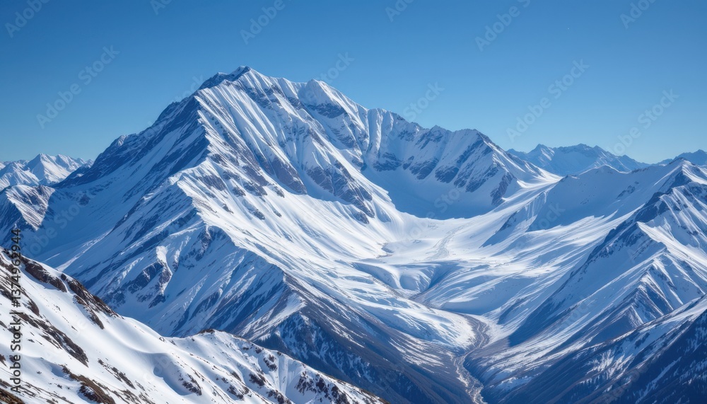 A striking high definition image of a majestic snow capped mountain range under a clear blue sky, capturing the rugged beauty and serene grandeur of the natural landscape. A striking high definition image of a majestic snow capped mountain range under a clear blue sky, capturing the rugged beauty and serene grandeur of the natural landscape.