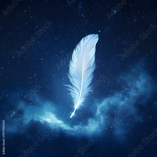 Glimmering Feather in Starry Night Sky