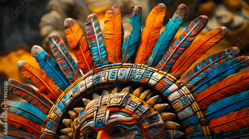 un penacho colorido con plumas grandes y coloridas con un patron de diseño creativo e indigena cultura y tradicion