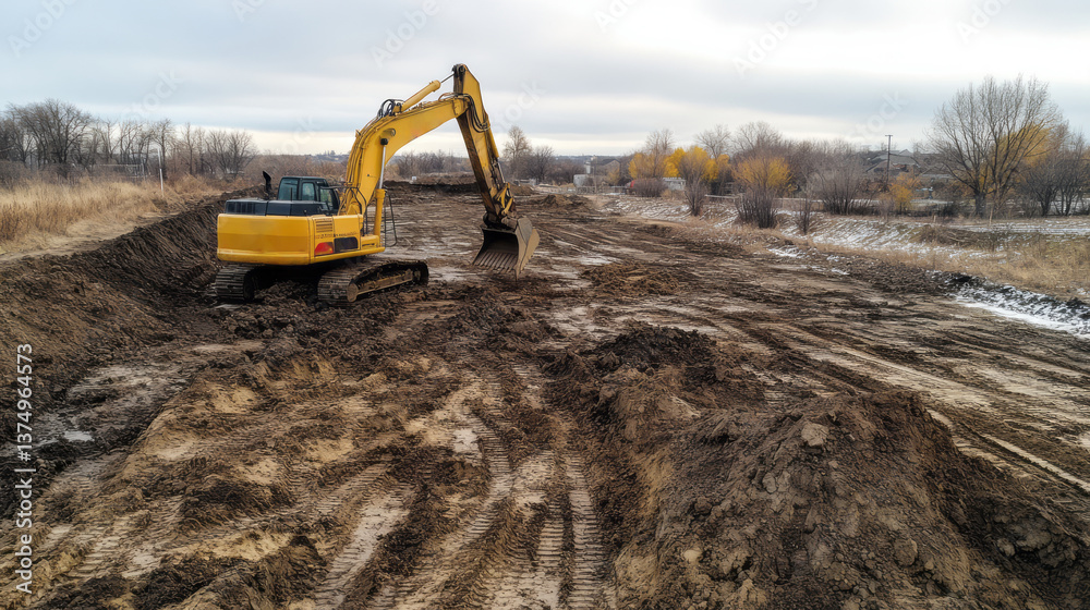 Obraz premium A construction excavator at work on a construction site.