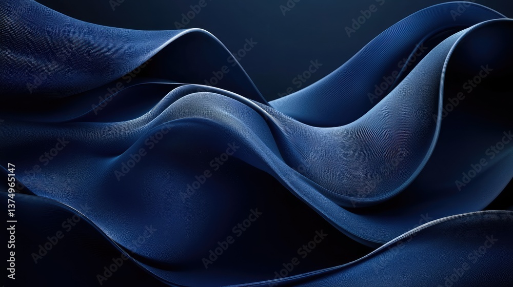 Obraz premium Flowing dark blue abstract design with translucent, wave-like texture and ethereal visual effects