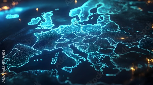 Europe Map, Digital Visualization, Global Network