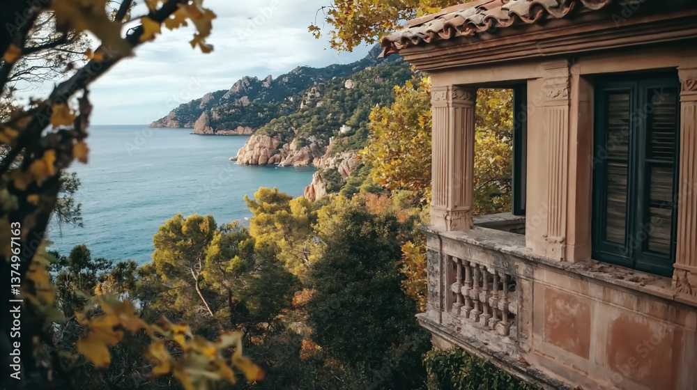 Fototapeta premium cliffside villa with terracotta roofs