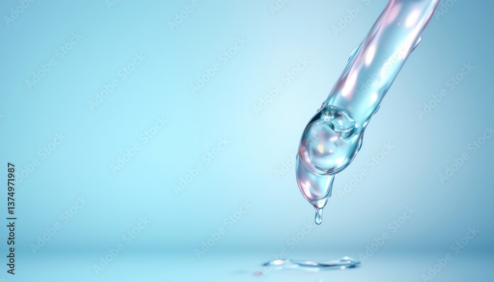 Close-up of water drop from pipette. Close-up of water drop from pipette.