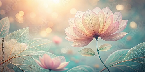Delicate Floral Bloom A Serene Image of Translucent Petals and Veined Leaves in Soft Pastel Hues