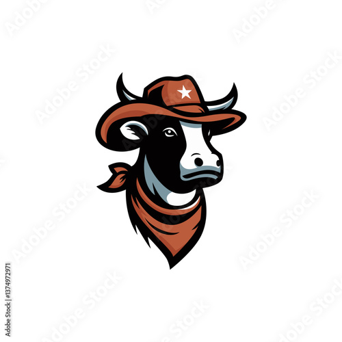 Cow wearing cowboy hat for texas ranch farm logo design.cow bull bufallo for meat restaurant food symbol
