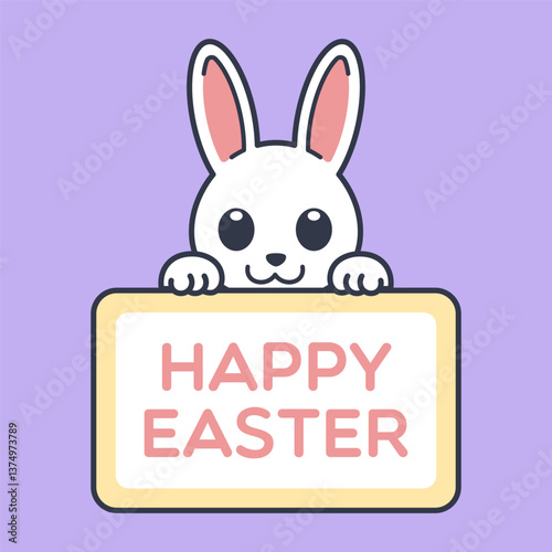 Cute Bunny Rabbit Holding Happy Easter Sign