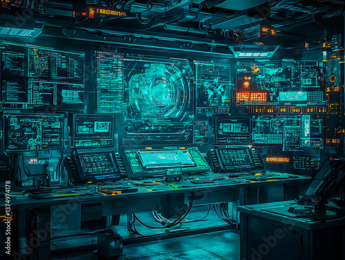 Futuristic Cyberpunk Control Room