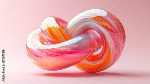 Abstract Swirling Glass Sculpture: A Symphony of Pink and Orange Hues