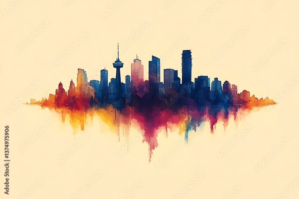 Fototapeta premium Cityscape Watercolor Silhouette.