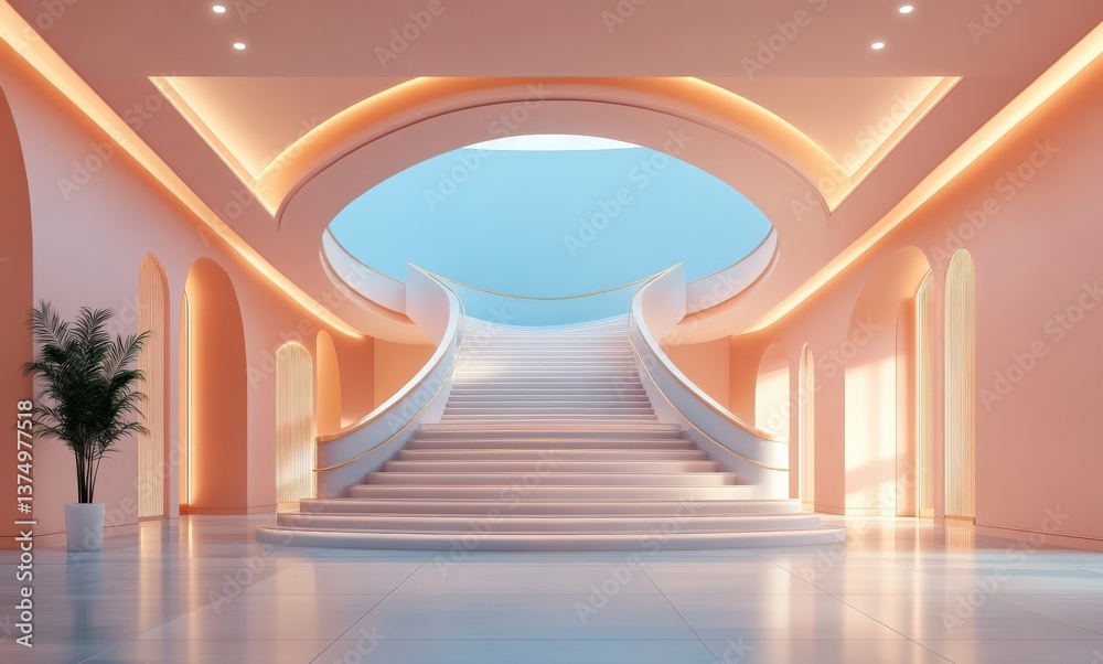 Obraz premium Elegant Modern Staircase in Pastel Pink Interior