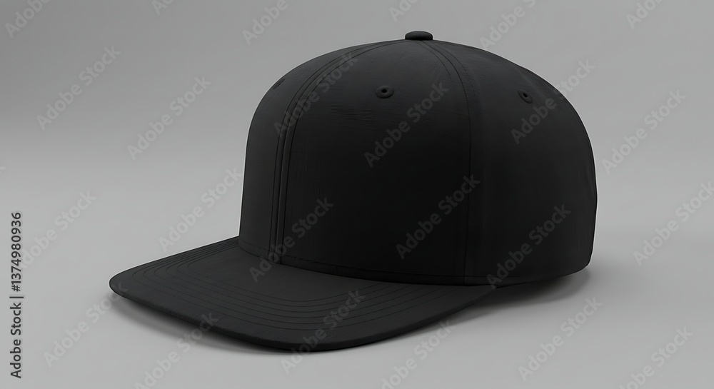 Fototapeta premium Black Baseball Cap Close-up on Grey Background for Product Mockups