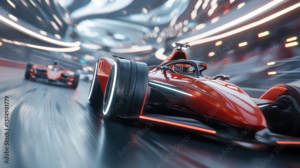 custom made wallpaper toronto digitalA dynamic and captivating scene of a futuristic race track with sleek, high-tech Formula 1 cars powered by advanced intelligence technologies.