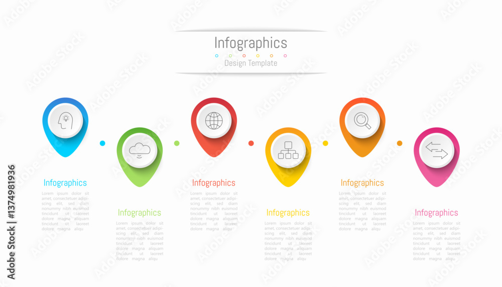 Obraz premium Infographic 6 options design elements for your business data. Vector Illustration.