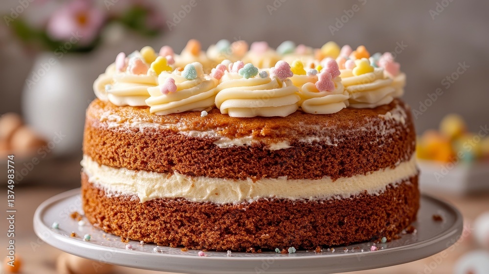Beautiful Vanilla Cake with Creamy Frosting and Colorful Sprinkles Beautiful Vanilla Cake with Creamy Frosting and Colorful Sprinkles