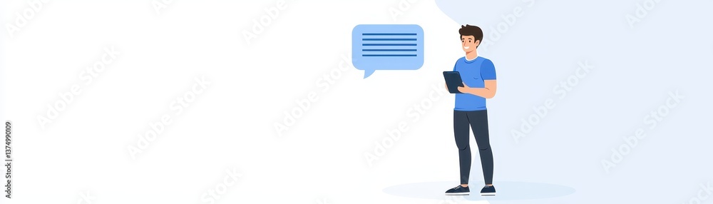 Man communicating with speech bubble, exploring ideas, conversations and expressions Man communicating with speech bubble, exploring ideas, conversations and expressions