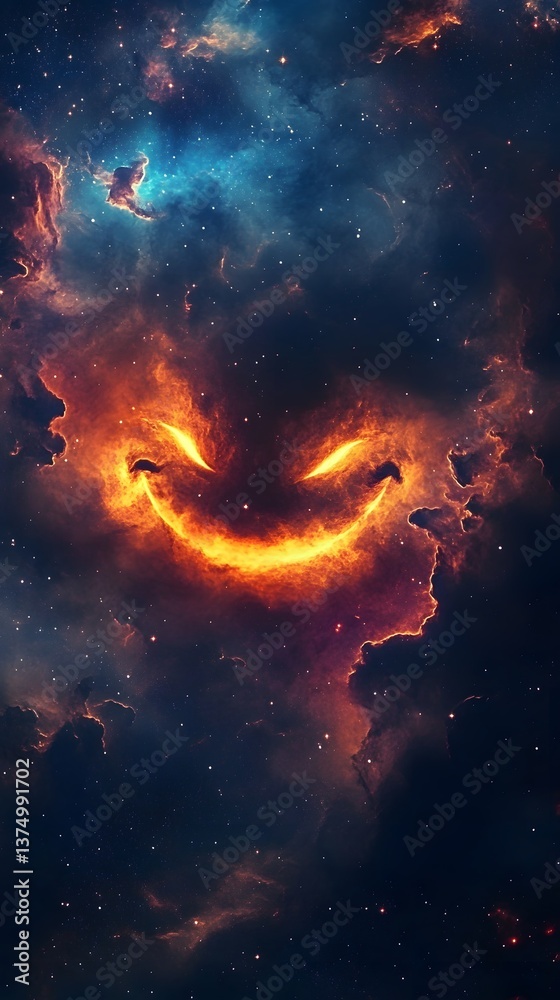 Obraz premium Fiery Cosmic Grin in Nebula