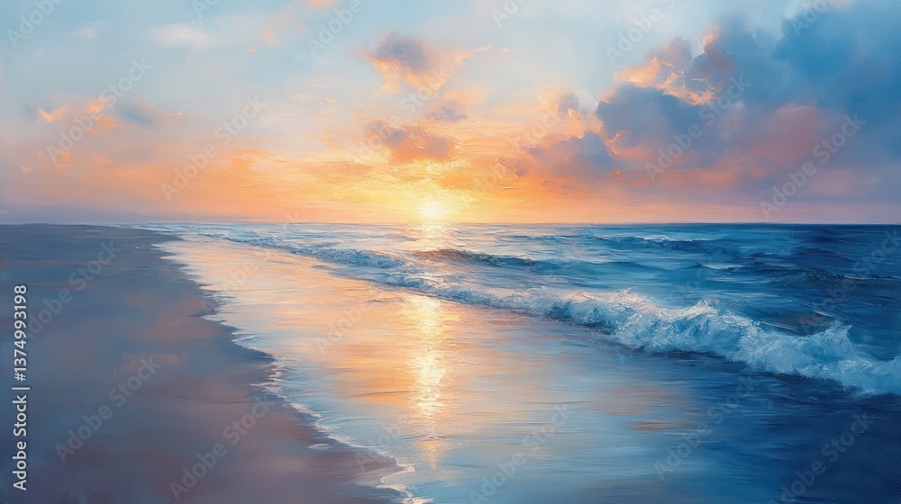 Fototapeta premium Serene Sunset Beach Seaside Horizon