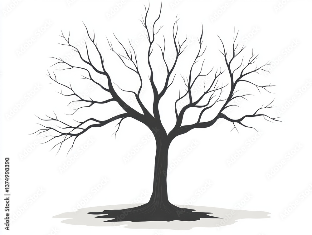 Obraz premium A silhouette of a bare tree with intricate branches, set against a light background, emphasizing its stark and minimalist form.