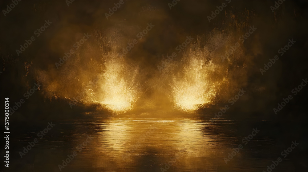 Obraz premium dreamscape with two bursts of golden light illuminating a dark horizon 