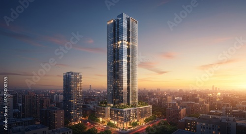 Sunset Cityscape with Modern High-Rise