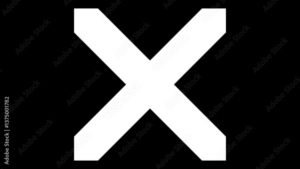 White X on black background suitable for graphic design projects, posters, typography art, logos, and branding materials requiring simplistic elements.